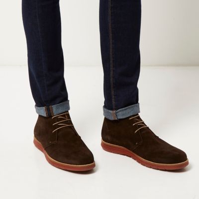 Dark brown suede wedge chukka boots